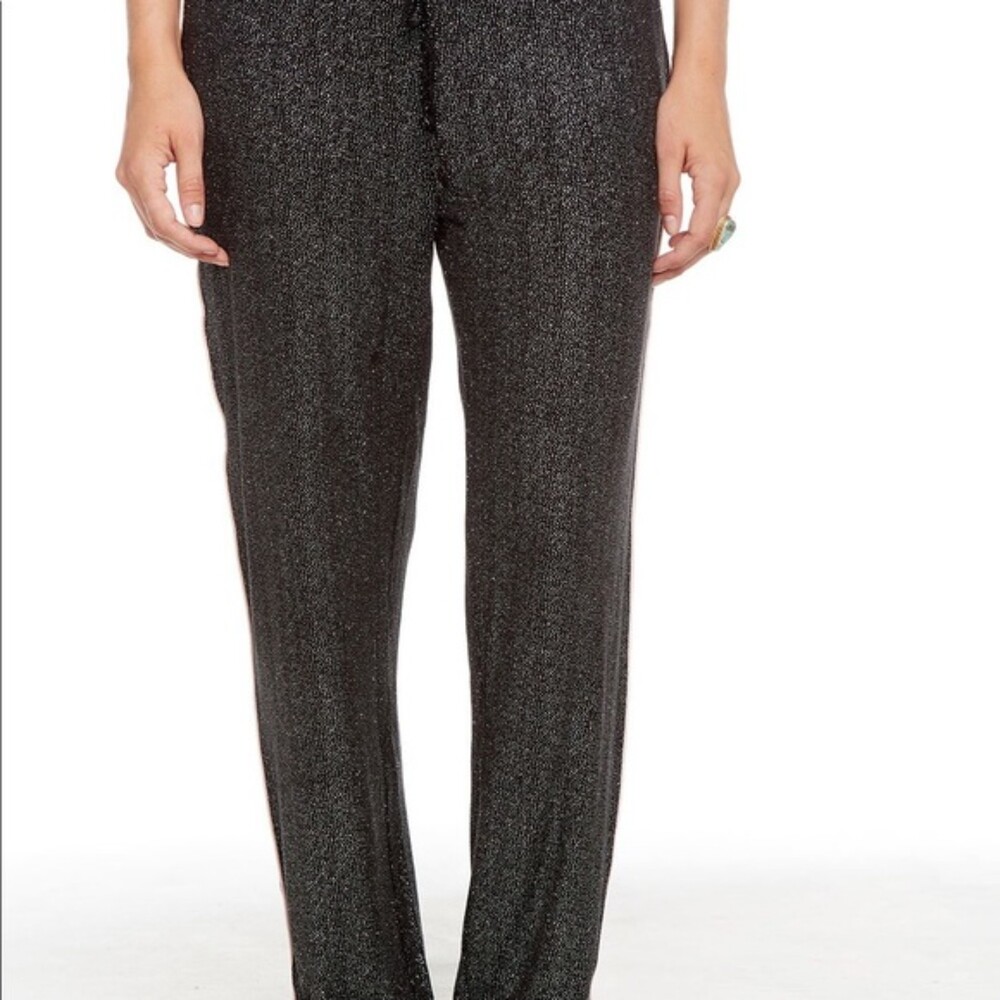 NWT CHASER Black Glitter Sleep Pajama Lounge Drawstring Pants Size M